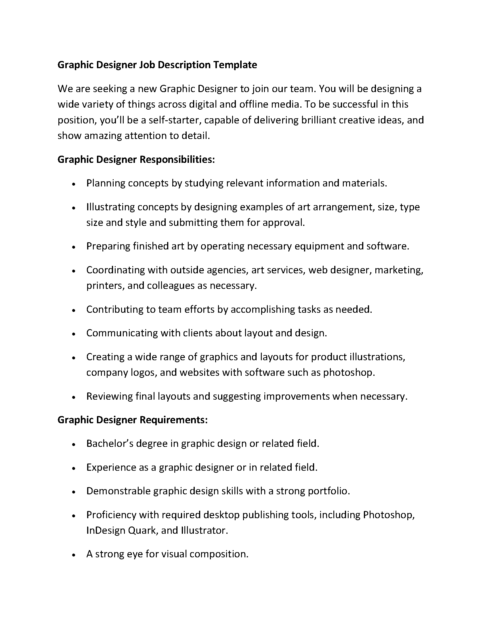 Graphic Designer Job Description Template